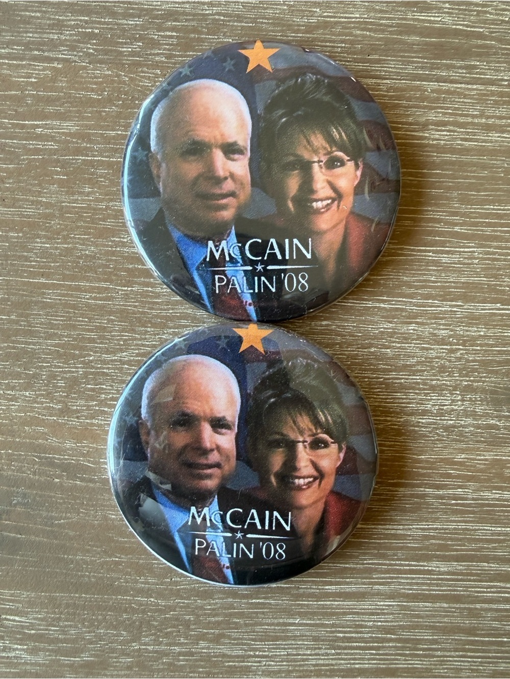 John McCain Sarah Palin 2008 Presidential Campaign Buttons Pinbacks 3" PAIR OF 2